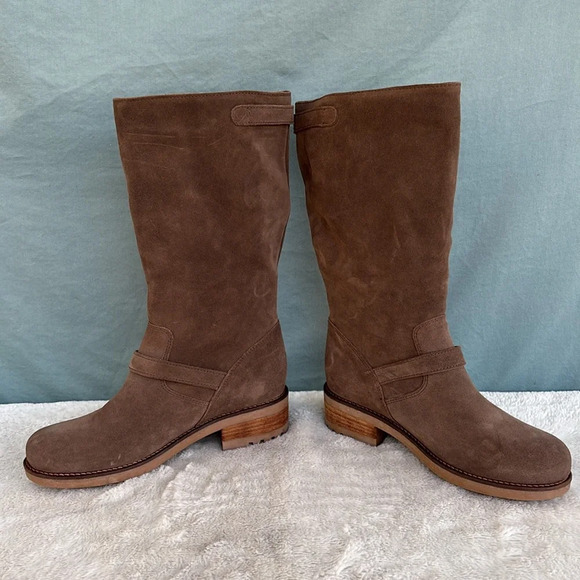 NWT LA CANADIENNE WOMEN COLLEN WATERPROOF TAUPE MOTO BIKER LUG BOOTS SZ 7 - Picture 2 of 8